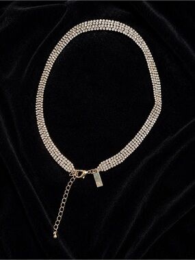 INC International Concepts Gold Crystal Pavé Multi-Row Necklace Choker NEW